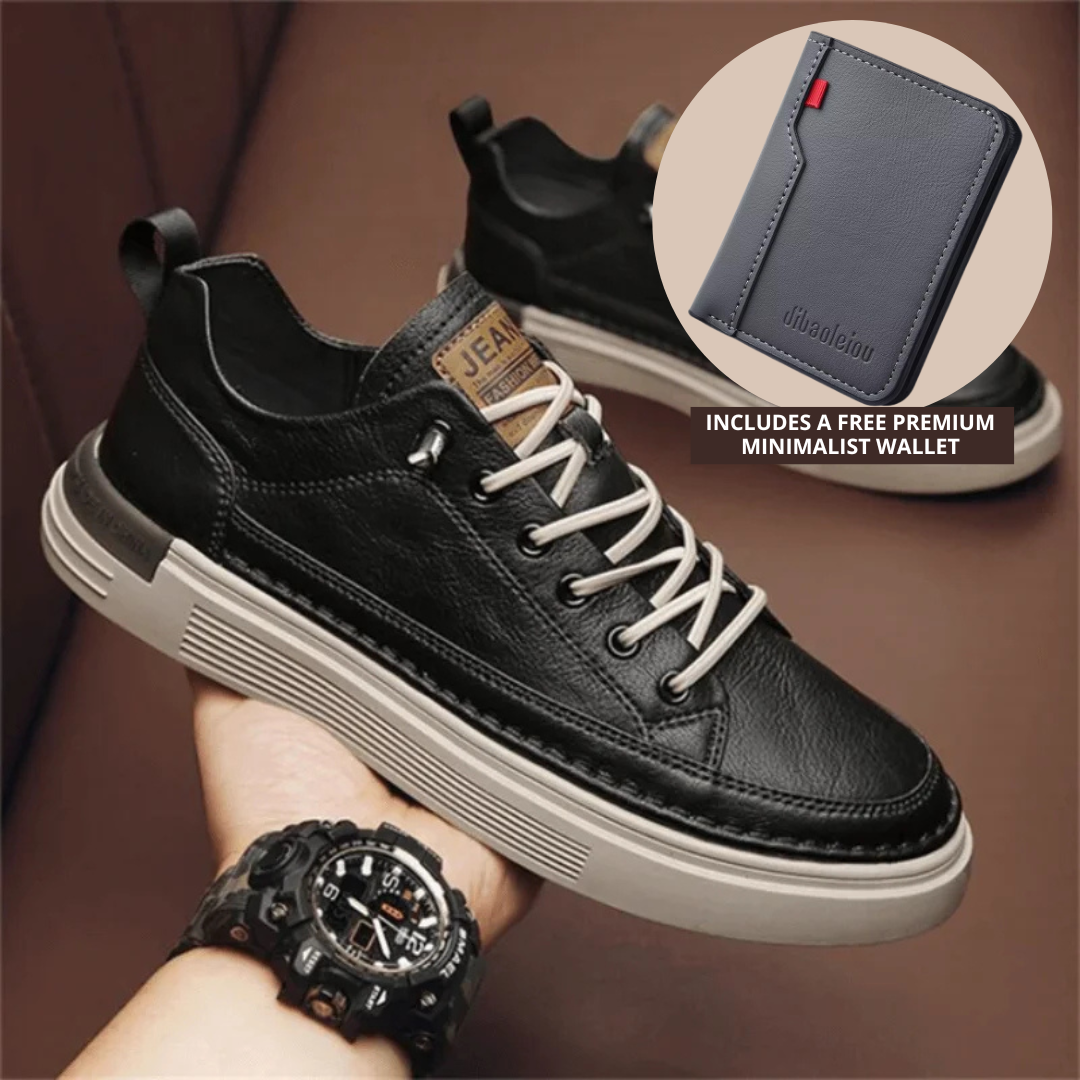 UrbanCraft™ – Men’s Leather Sneakers | Includes a Free Premium Minimalist Wallet