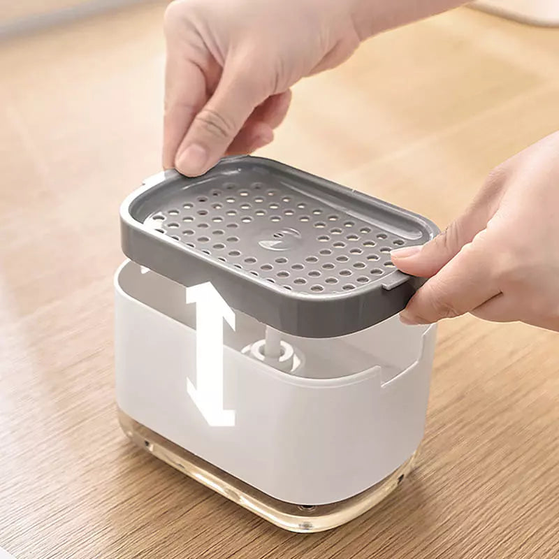 Wasmiddeldispenser en sponshouder voor gootsteen