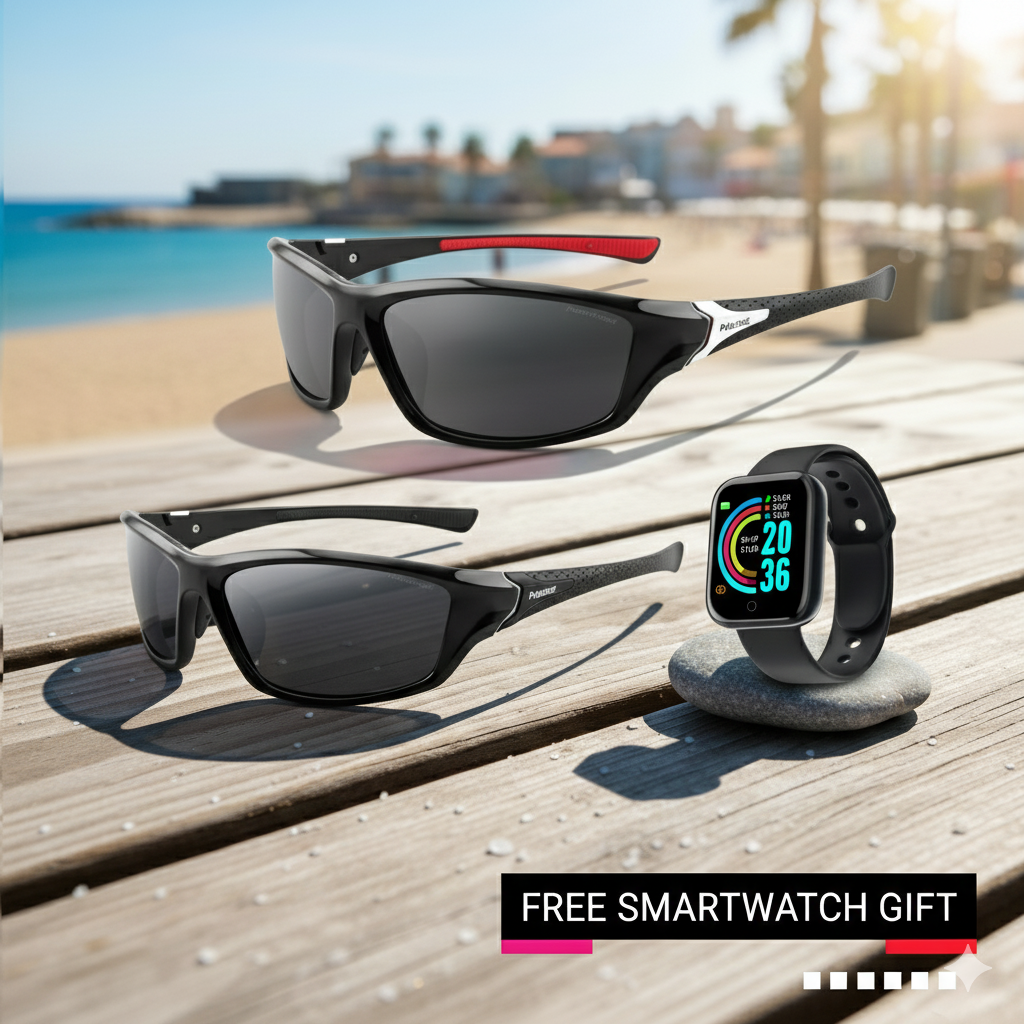 Kit polariserade sportiga pro solglasögon - gratis smartwatch gåva