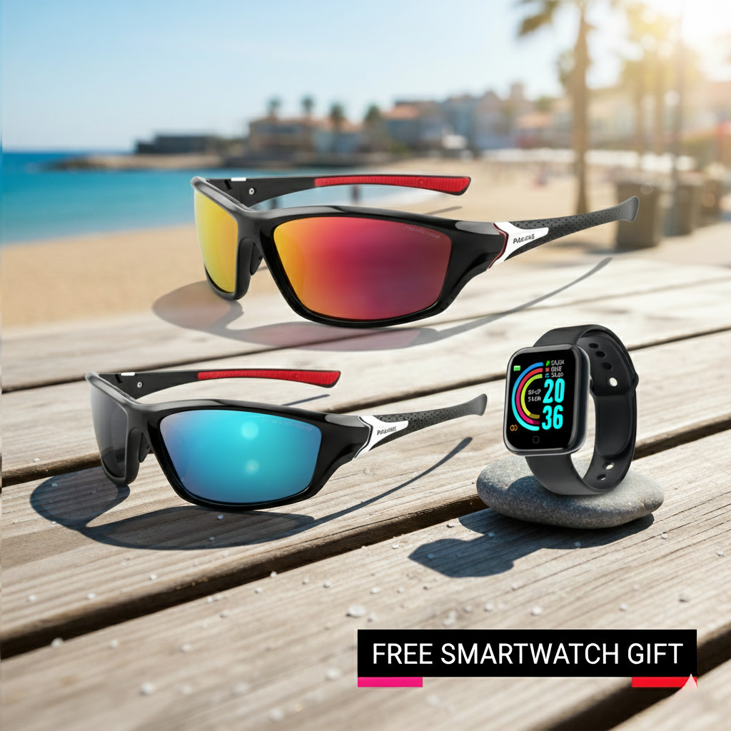 Kit polariserade sportiga pro solglasögon - gratis smartwatch gåva